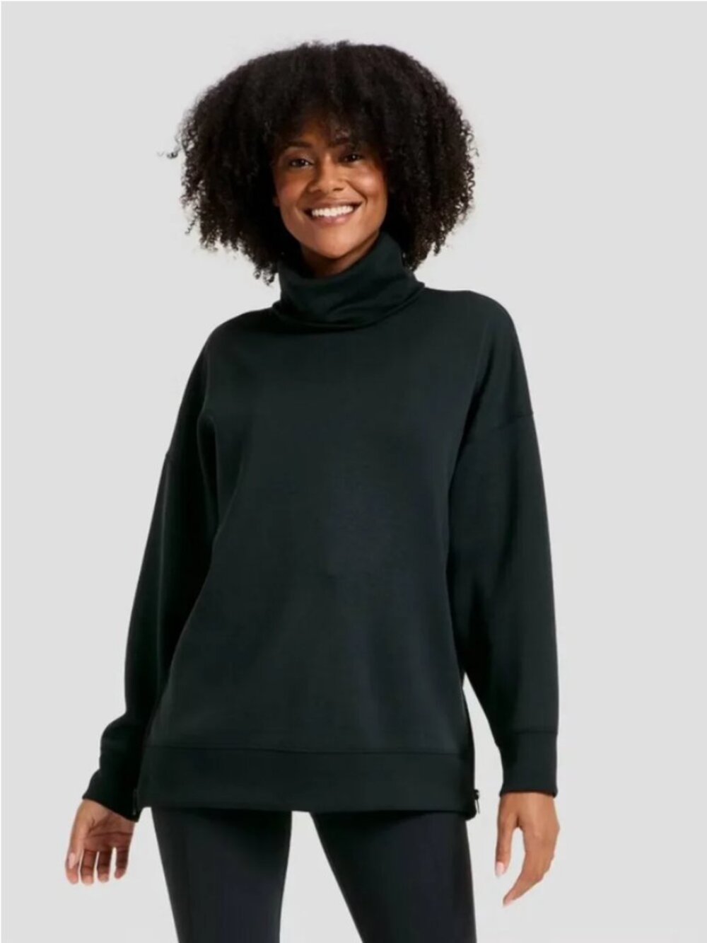 Women's Airy Sleek Funnel Neck Sweatshirt - All In Motion Heather Black M